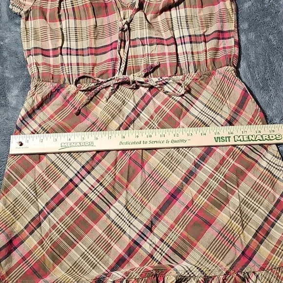 Converse Short Sleeve Plaid Earth Tone Cotton Ruffle Trim Dress Size M - Picture 8 of 8
